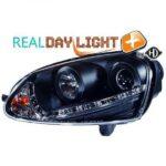 LHD Projector LED DRL Headlights Pair Xenon Clear Black VW Golf V 03-08