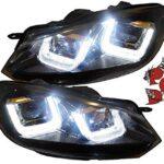 LHD Projector LED DRL Headlights Pair Clear Black Strip VW Golf VI 08-12